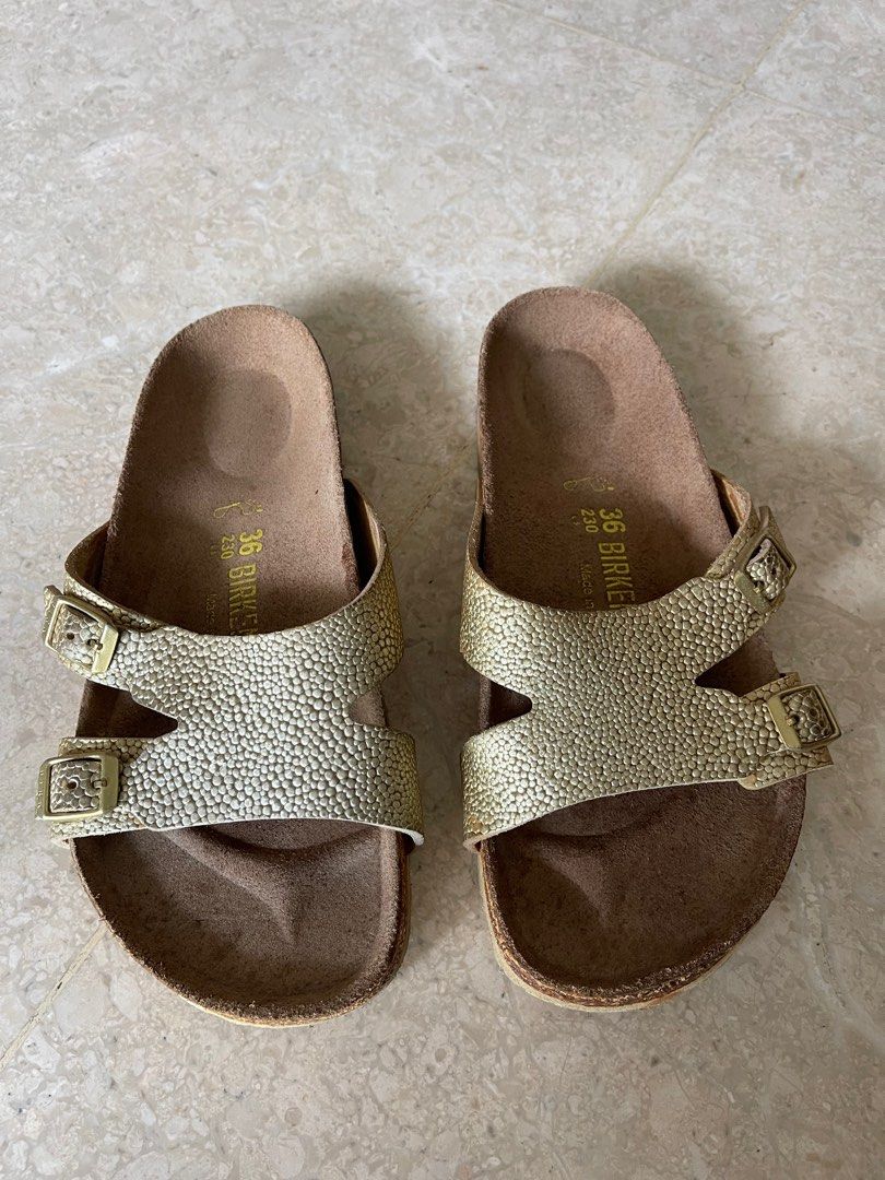 Gold birkenstock style sandals hot sale