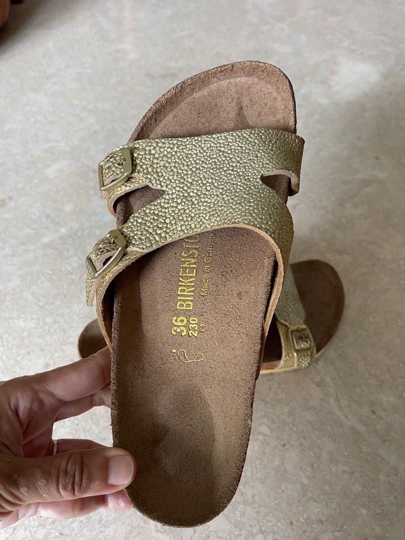 Gold Birkenstock sandals