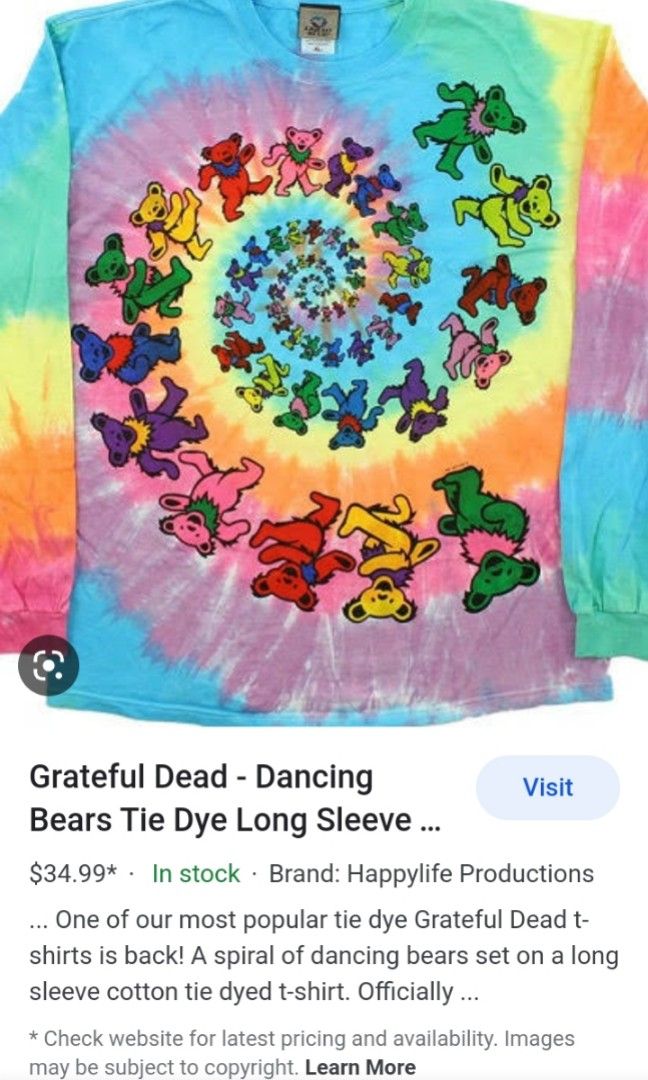 Happylife Productions Grateful Dead Dancing Bears Tie Dye T Shirt L