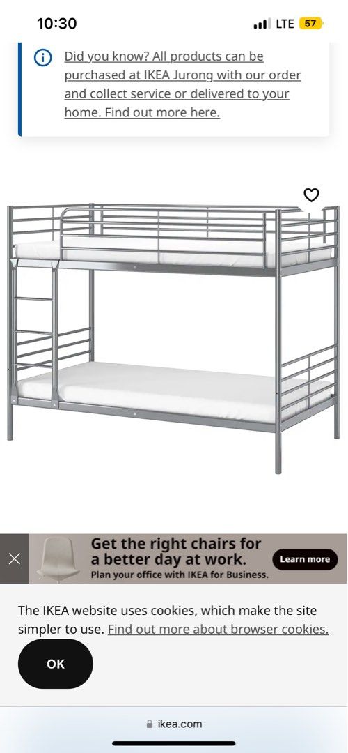 IKEA metal bunk bed silver, Furniture & Home Living, Furniture, Bed