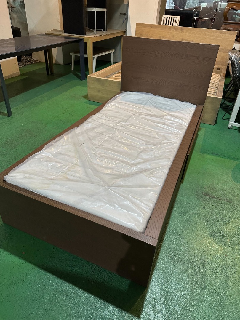 Ikea Single Malm Bed Frame with 2 Drawers (with mattress), Furniture