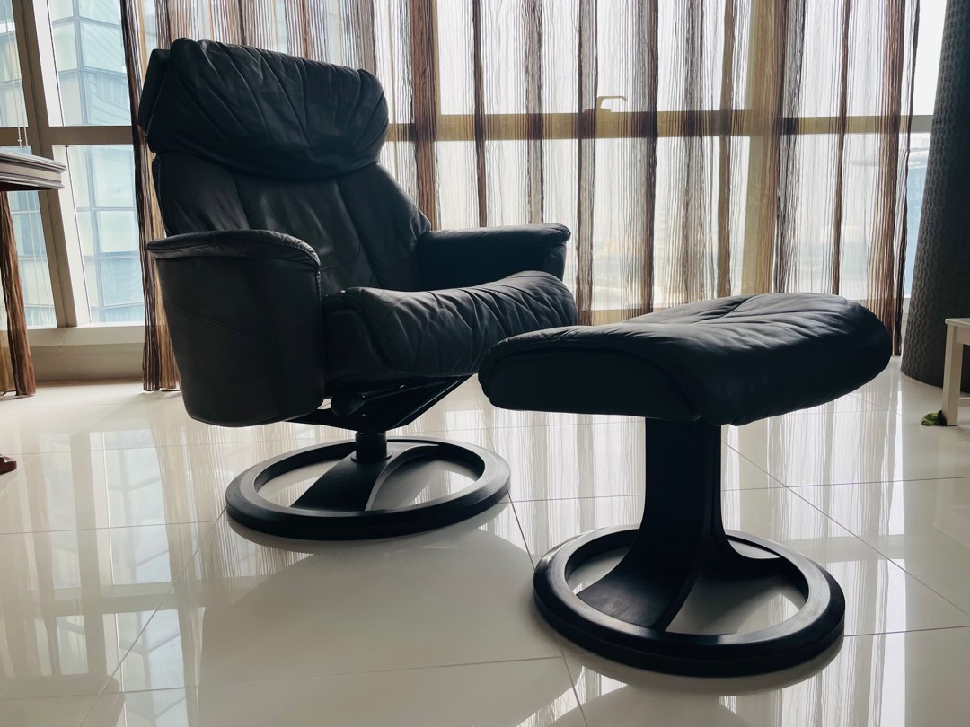 Harvey Norman Genuine Leather Recliner Sofa Armchair with Ottoman Foot