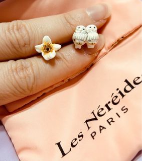 Les Nereides 璀璨夜曲-白色貓頭鷹🦉不對稱耳環