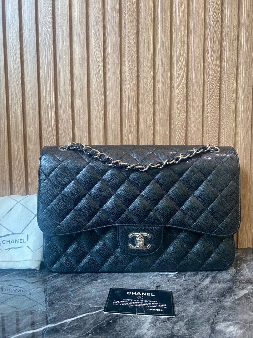 Like New*Chanel Classic Double Flap Bag Jumbo size Black Caviar with SHW,  Luxury, Bags & Wallets on Carousell
