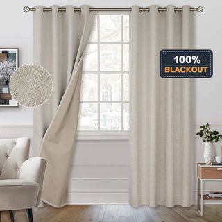 Linen Blackout Curtain in Beige (Hook)