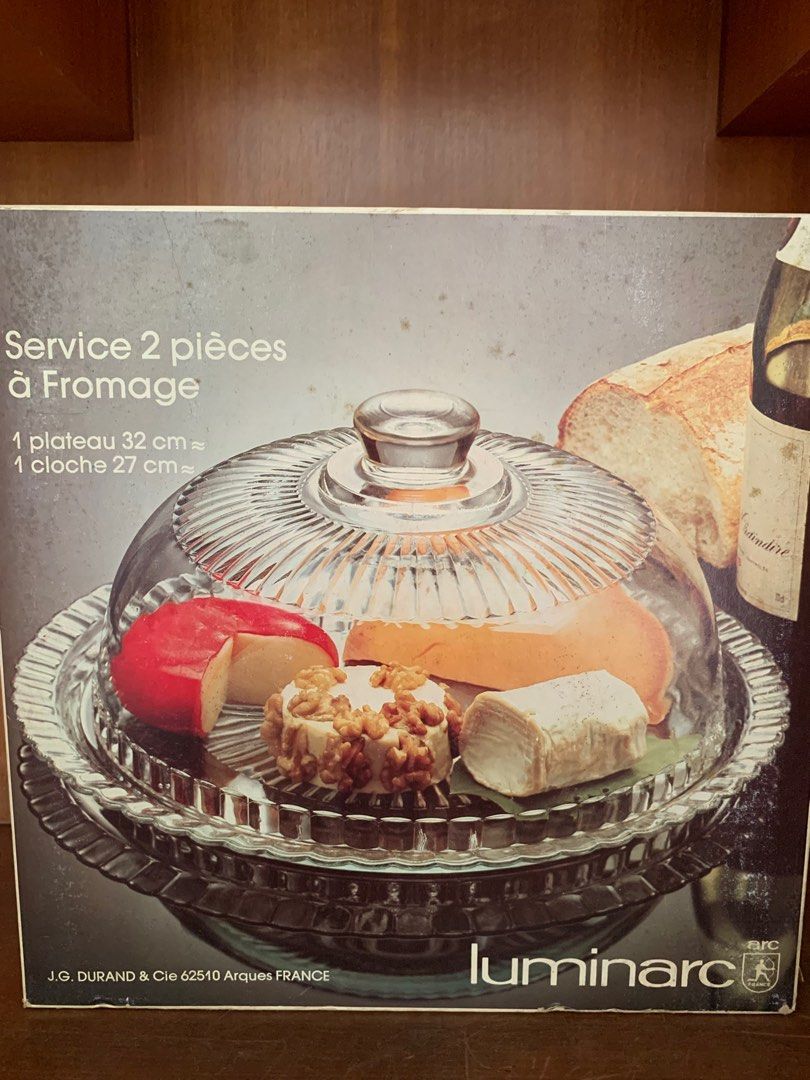 Luminarc Glass Cheese platter with dome cover, Furniture & Home Living