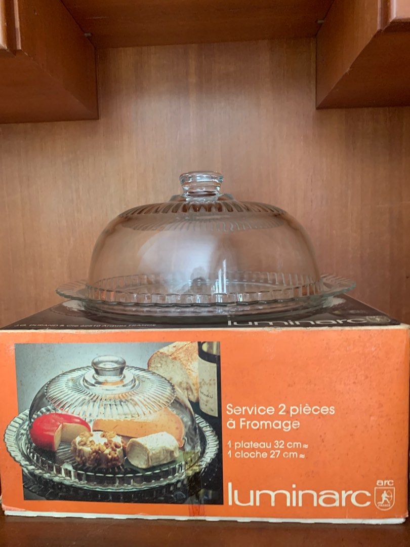 Luminarc Glass Cheese platter with dome cover, Furniture & Home Living