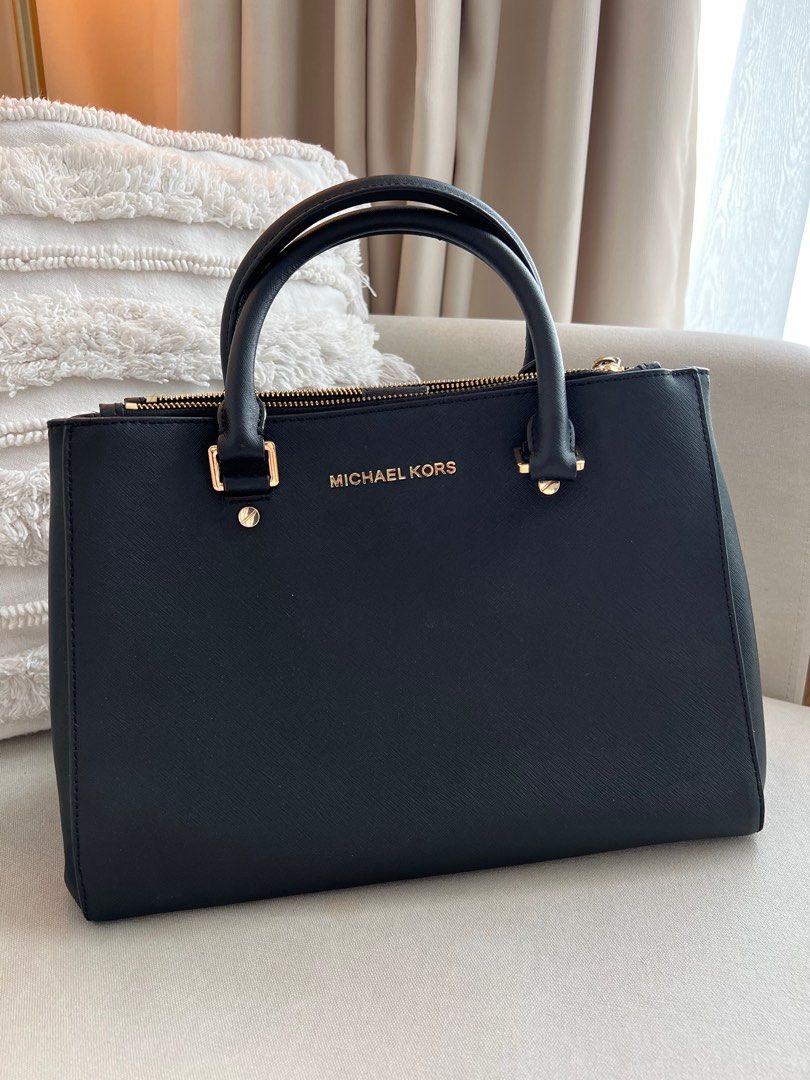 Michael kors sutton black saffiano carbid leather satchel