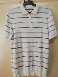 M&S AUTOGRAPH Men's Silk Cotton Zip up Polo Shirt Striped
