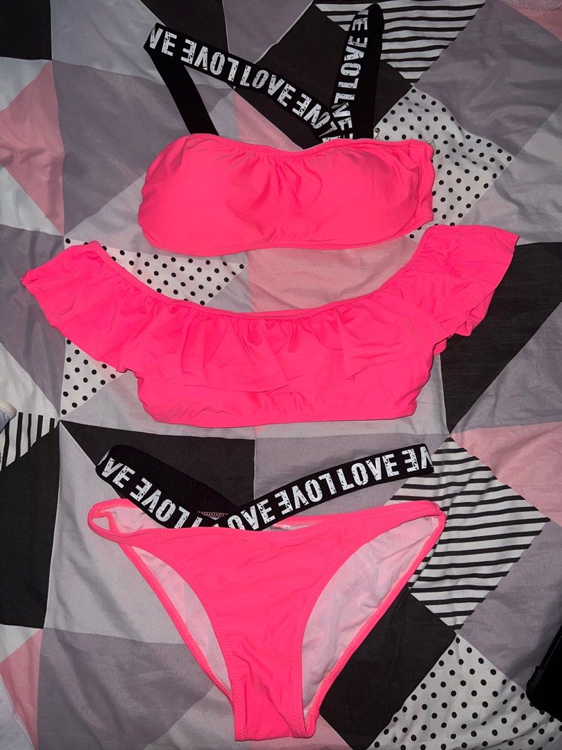 Plus Neon Pink One Shoulder Bikini Set