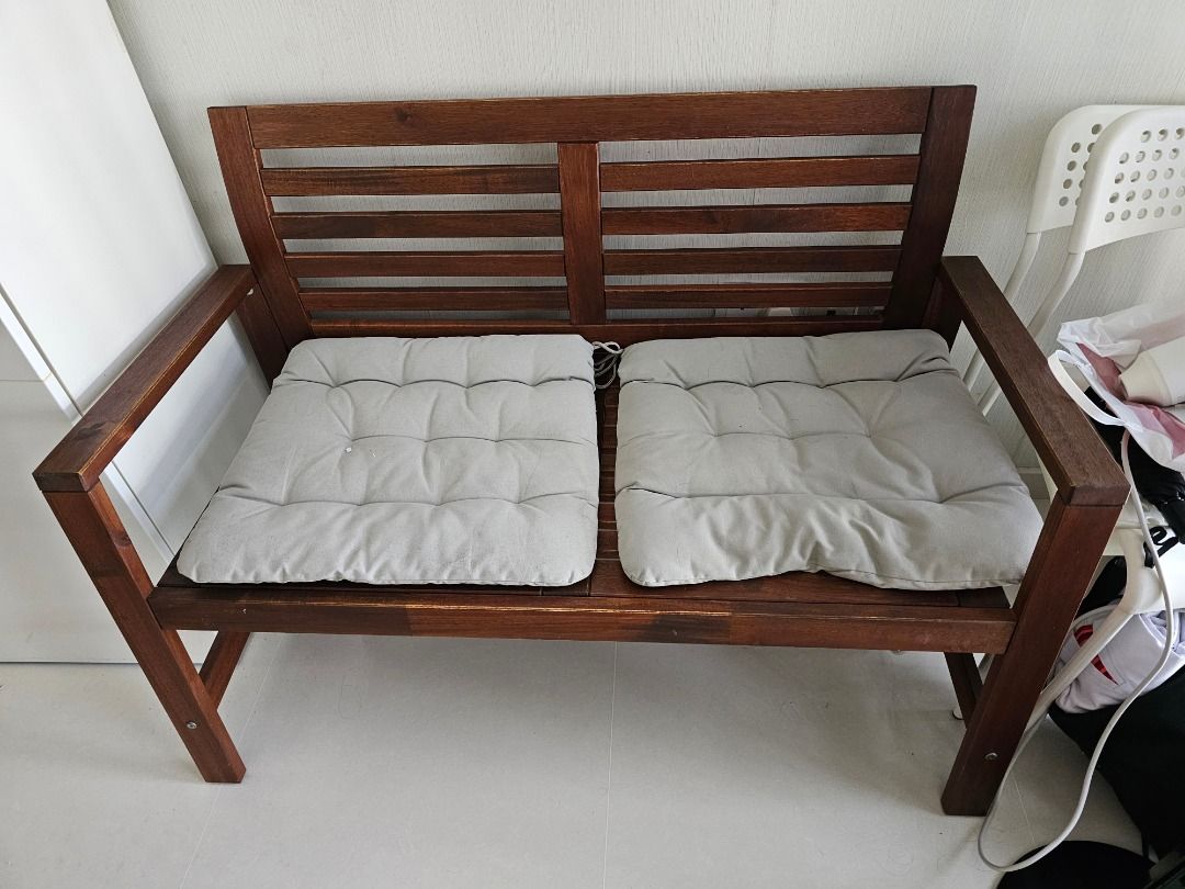 PPLAR Bench with backrest outdoor light brown stained