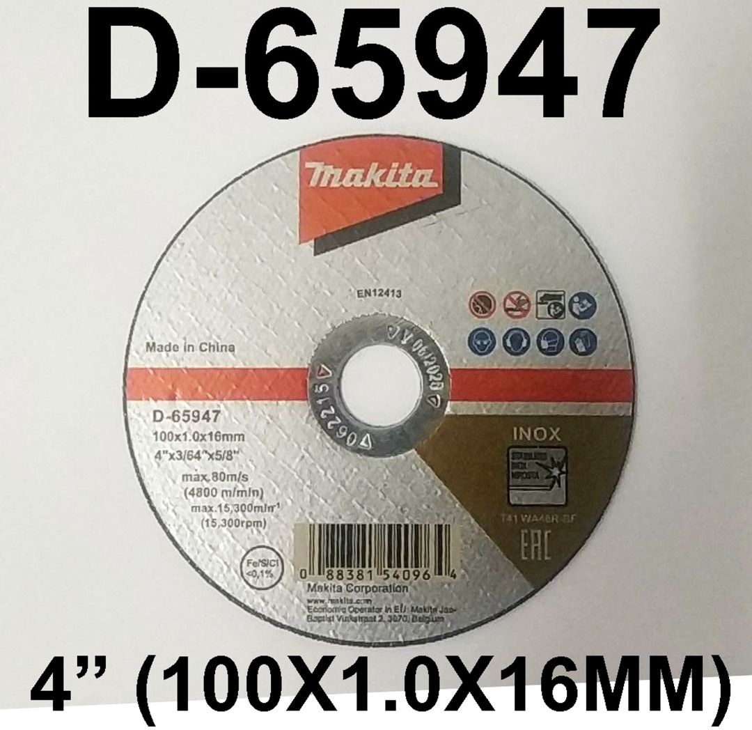 ORIGINAL MAKITA CUTTING DISC 4" ( 100MM X 1.0MM X 16MM ) D65947 INOX