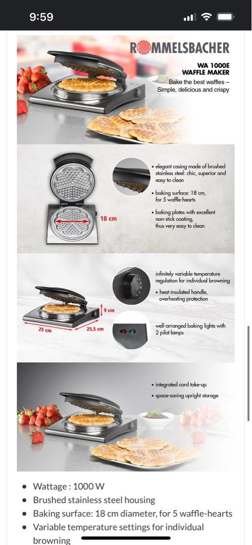 Rommelsbacher waffle maker, TV & Home Appliances, Kitchen Appliances