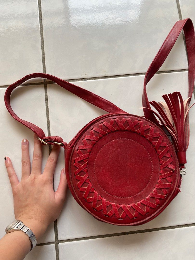 Korean bohemian retro top tassel circle sling bag