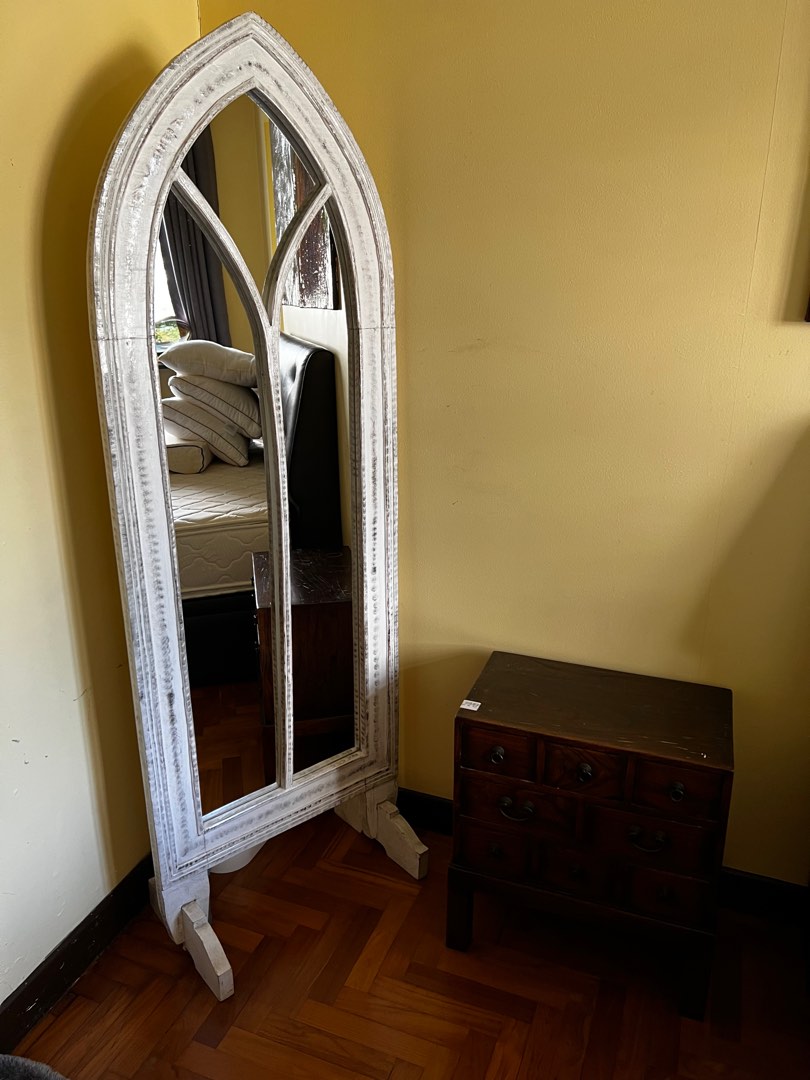 Rustic white floor standing mirror, Furniture & Home Living, Home Decor