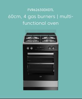 🔥SALE BEKO 60cm semi cast iron GAS RANGE 4 gas burner electric MULTIFUNCTIONAL oven MODEL👉FVR62630DXDTL