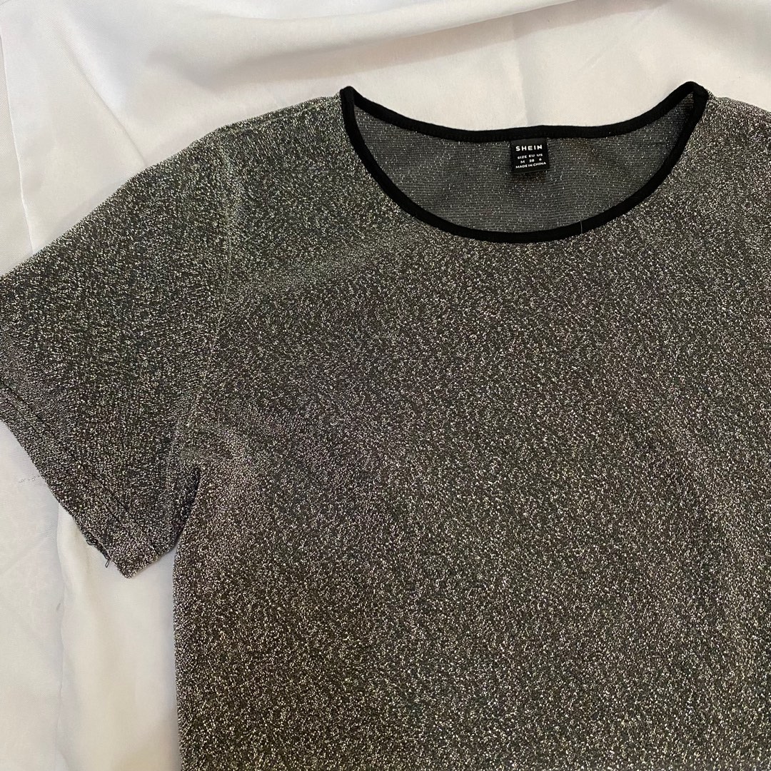 silver glitter boxy party crop top on Carousell