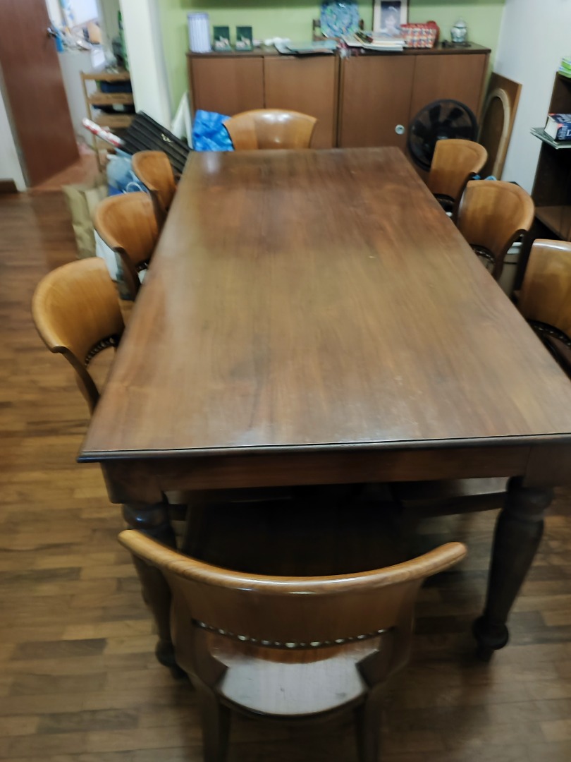 Solid Indonesian Teak dining table and 8 chairs, Furniture & Home