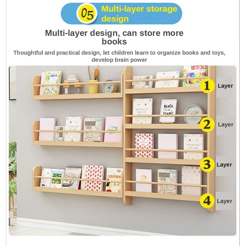 Solid Wood Bookshelf Wall Hanging Picture Book Shelf Simple Bookcase