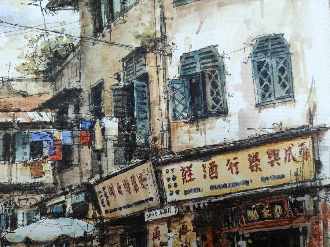 Titled: Trengganu Street in Chinatown Singapore Original Watercolour ...