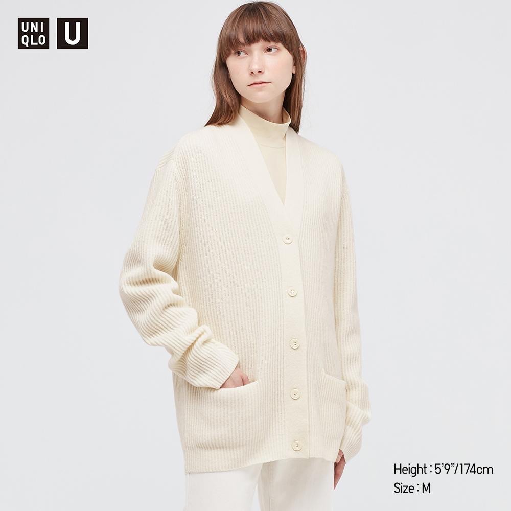 Uniqlo U Women Premium Lambswool Ribbed Long sleeve cardigan wool