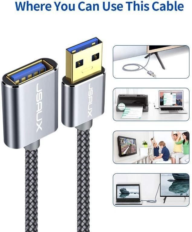 USB 3.0 Extension Cable, JSAUX 2 Pack 3.3ft USB A Male to USB A Female ...