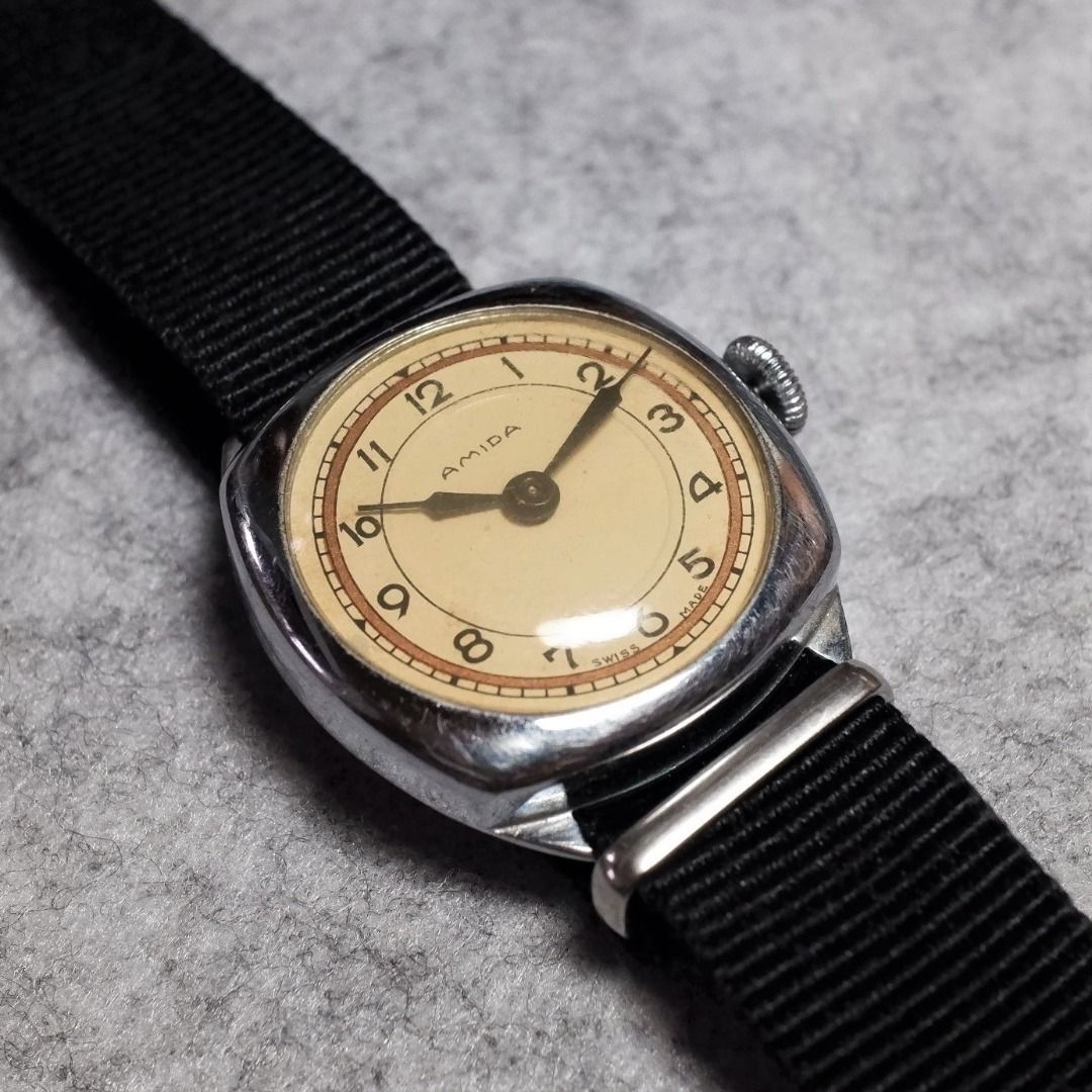 Vintage Amida Cushion Case Watch with Blue Steel Hands, Men's Fashion, Watches & Accessories