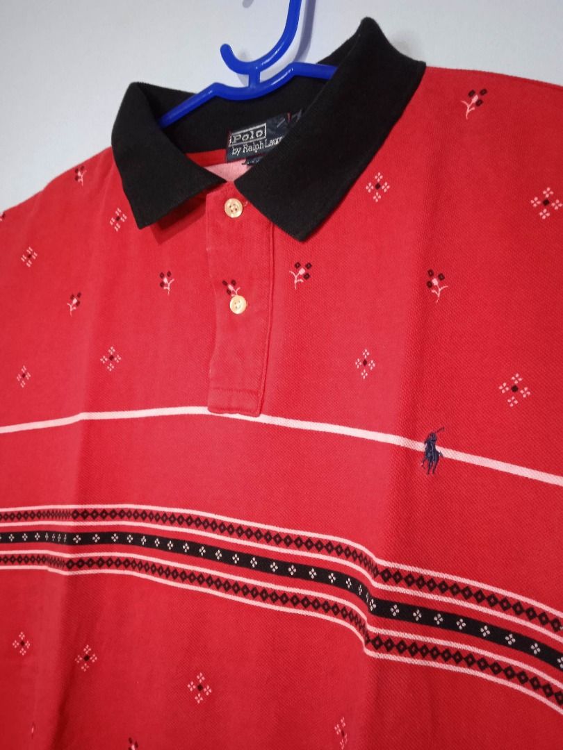 Vintage Polo Ralph Lauren Men's Wear Polo Shirt Flower Accent Red