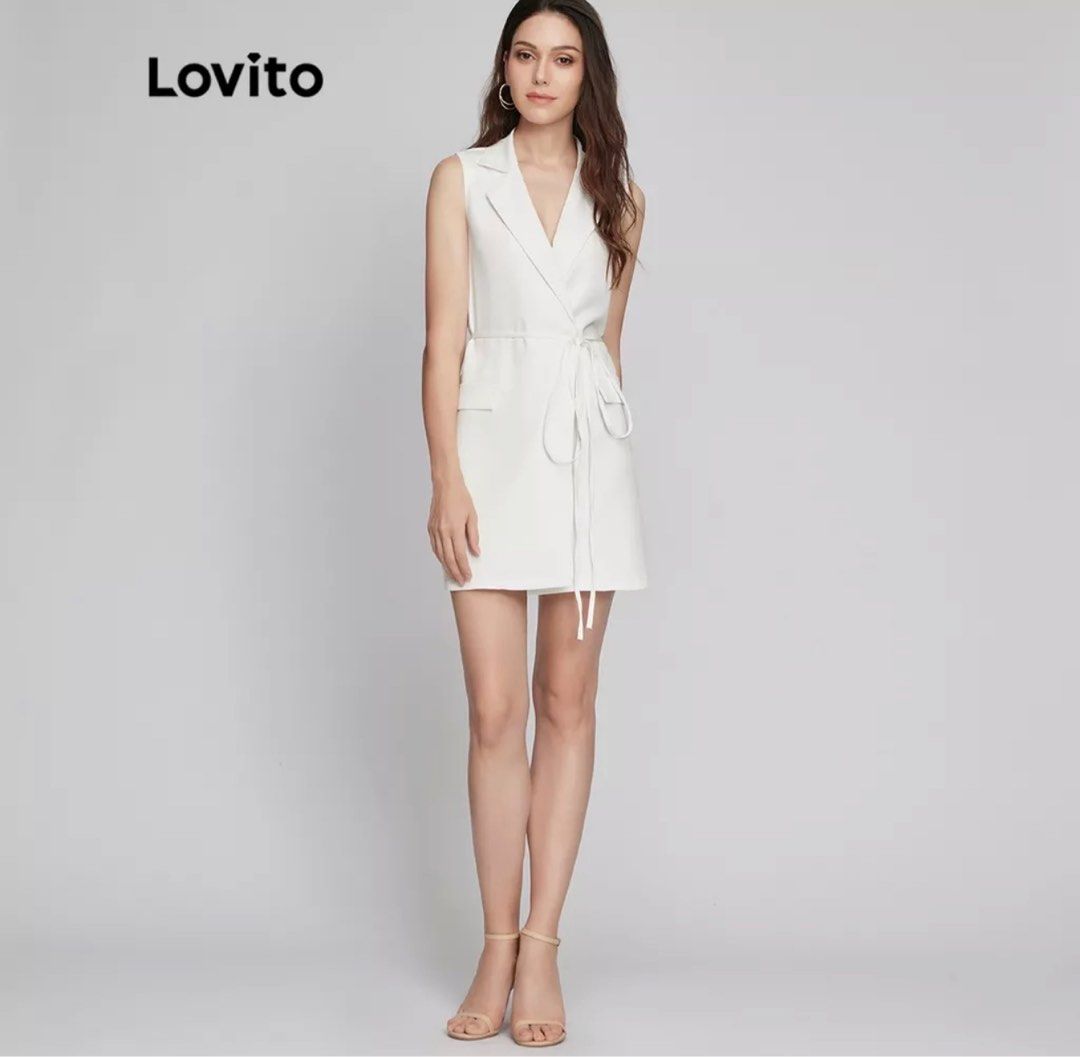 White blazer dress sleeveless hot sale