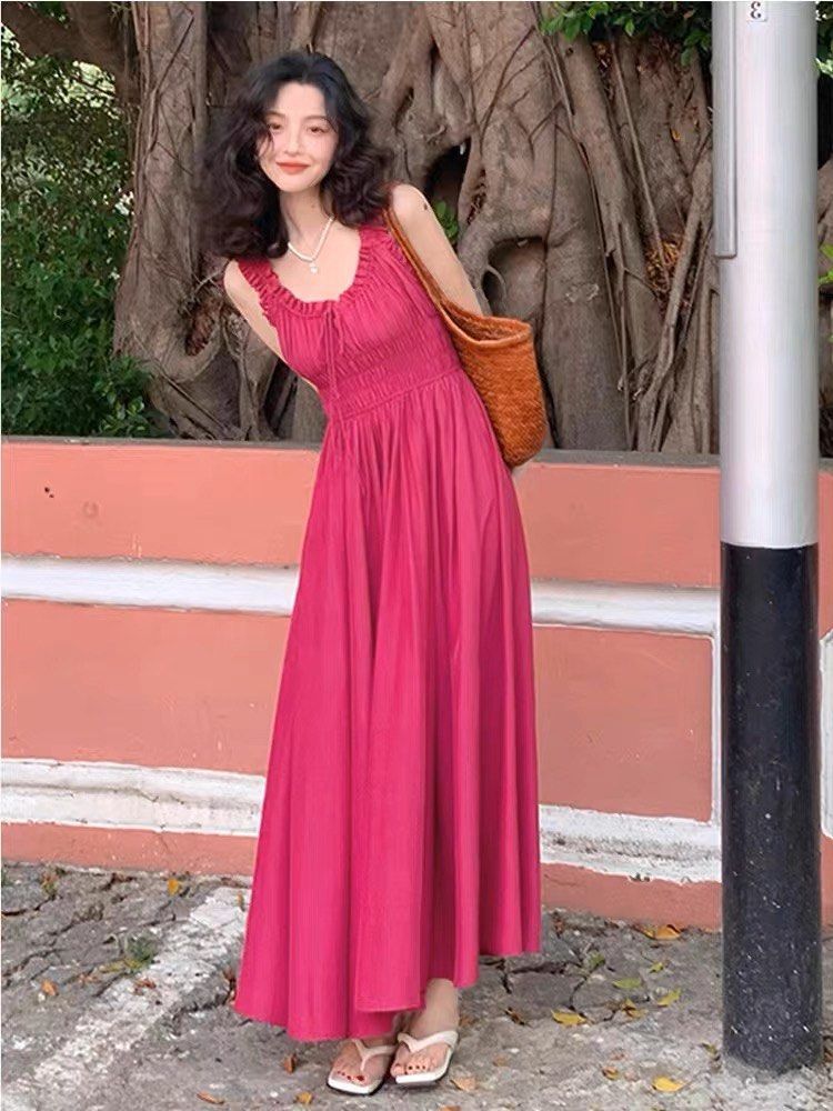 Women s Elegant Casual Tie String Ruched Maxi Dress Women s