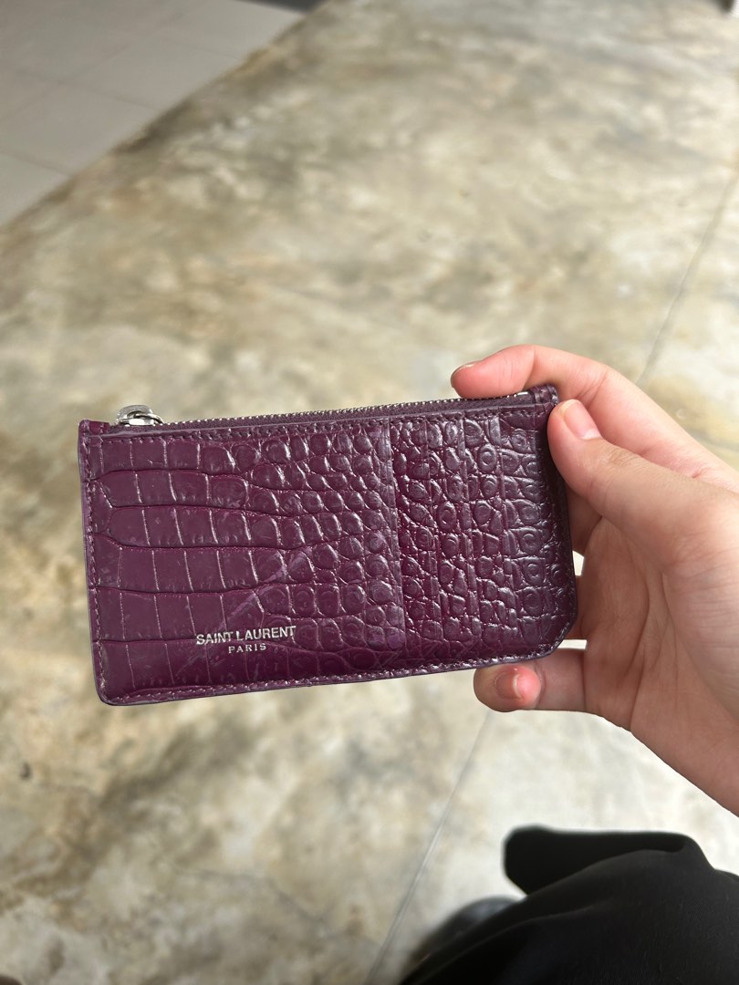 ZIPPED CARD HOLDER IN CROCODILE EMBOSSED CALFSKIN - BROWN