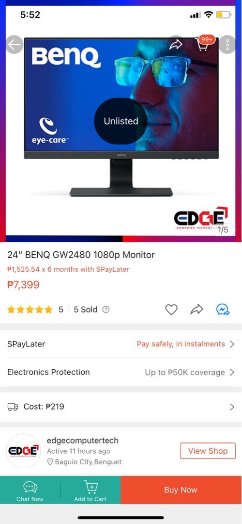 24” Benq GW2480 (Category: Monitor Screens) located in Munoz. Submitted by z.and.d_collections (Listing ID 1227373179, Image 2). Description: Bought sa orange app Without box. Cop(LBC) + sf Nego.