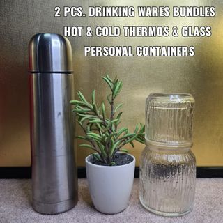 2 PCS. DRINKING WARES BUNDLES - HOT & COLD THERMOS & GLASS PERSONAL CONTAINERS