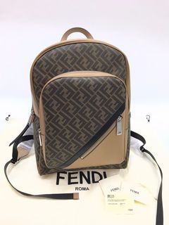 🉑用消費卷 原價$22200 23年最新款Fendi 棕色FF布料背包 FENDI  Brown FF fabric backpack   7VZ074A9XSF1IKC