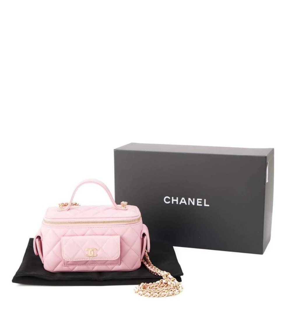 Authentic Chanel Vanity Cargo in Baby Pink Lambskin GHW Condition