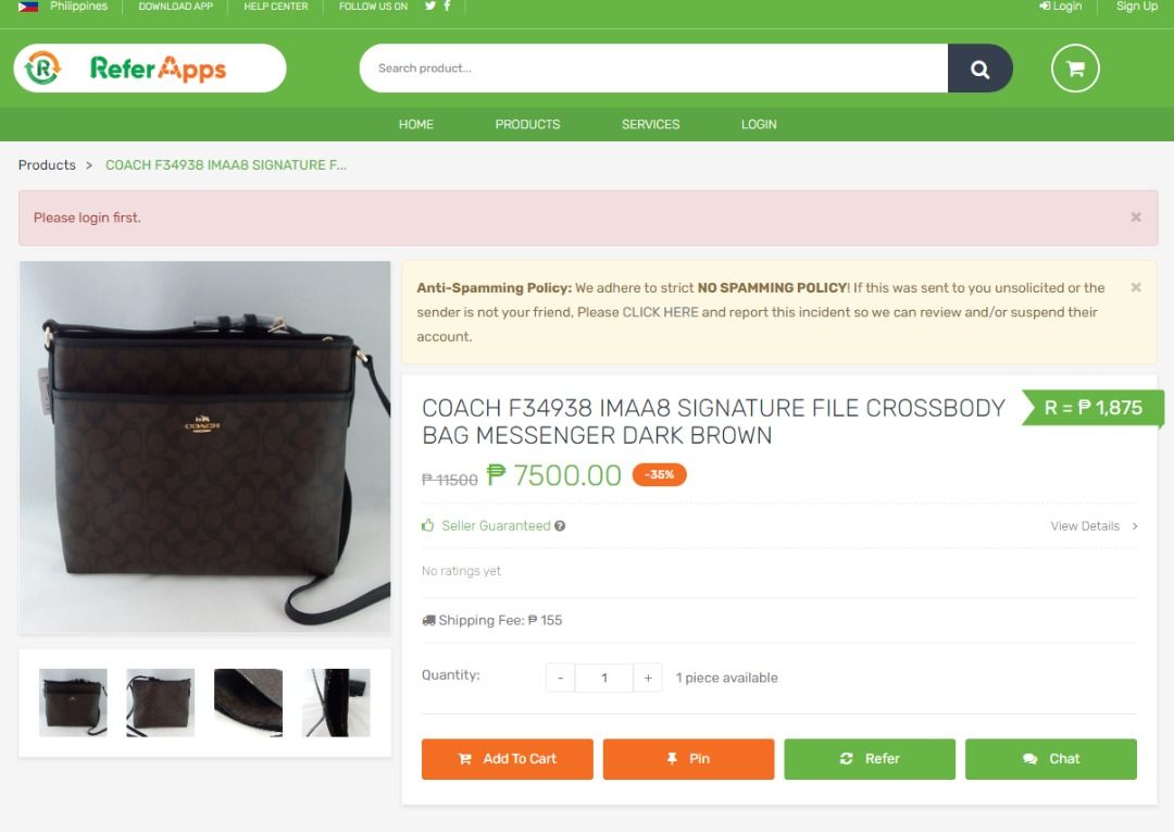 Original COACH Sling Bag  Medium Size Signature File Bag F1623