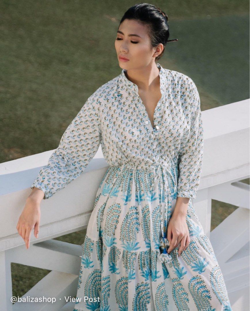 Baliza shop Island maxi dress Paisley Blue, Women's Fashion, Dresses