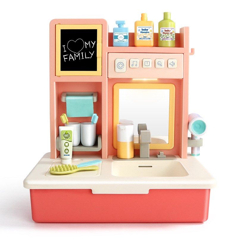 Bathroom Sink Toilet Playset Toy Set Pretend Play Real Water Flowing ...