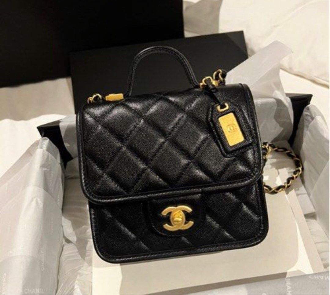BNIB 22K Chanel Mini Flap with Top Handle Old School Mailbag Tofu Size