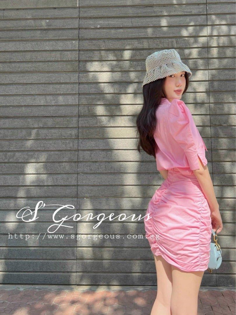 Gray skirt pink blouse online