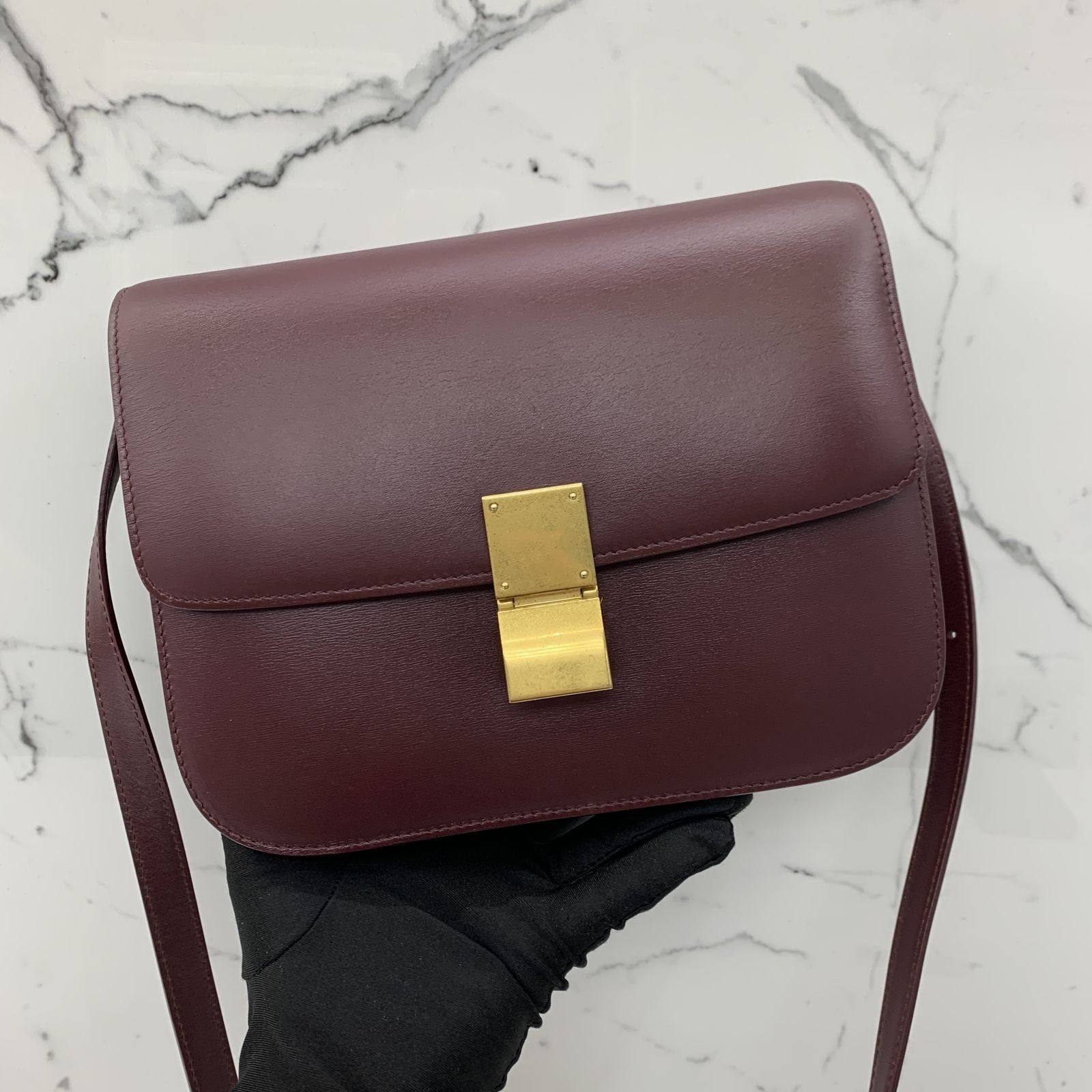 Celine box bag hotsell burgundy