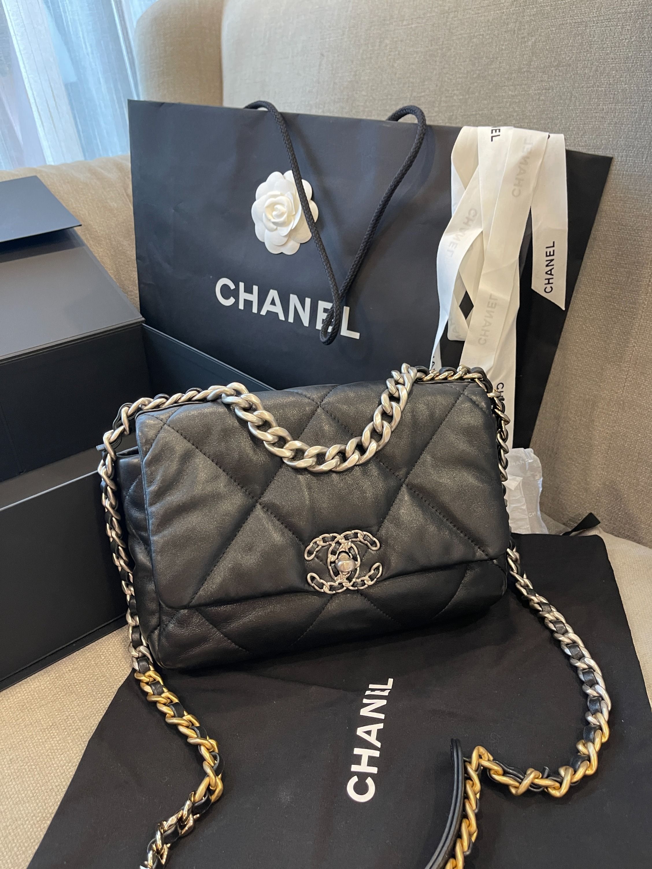 Chanel 19 Small Black Maxi, Silver hardware, Luxury, Bags & Wallets on  Carousell