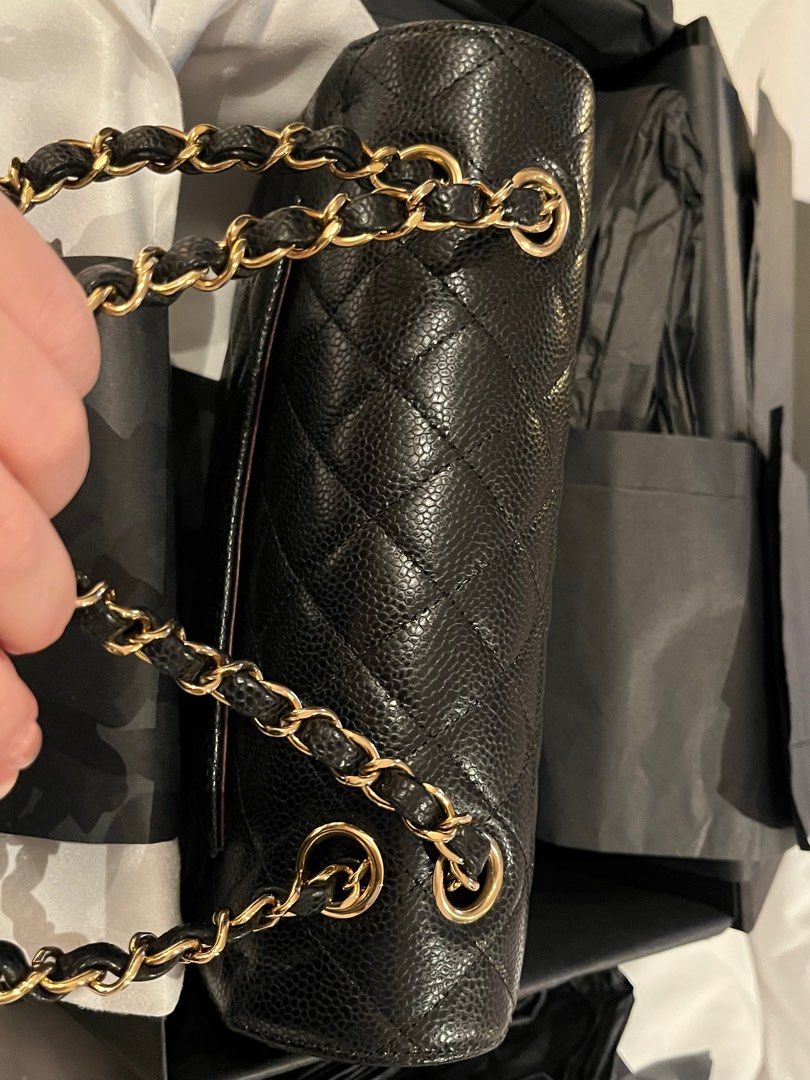 CHANEL Small Classic Grained Calfskin & Gold-Tone Metal Black