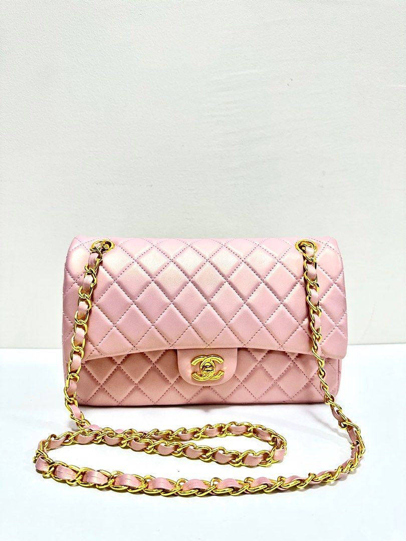 Chanel Pink Iridescent Quilted Lambskin Medium Classic Double Flap