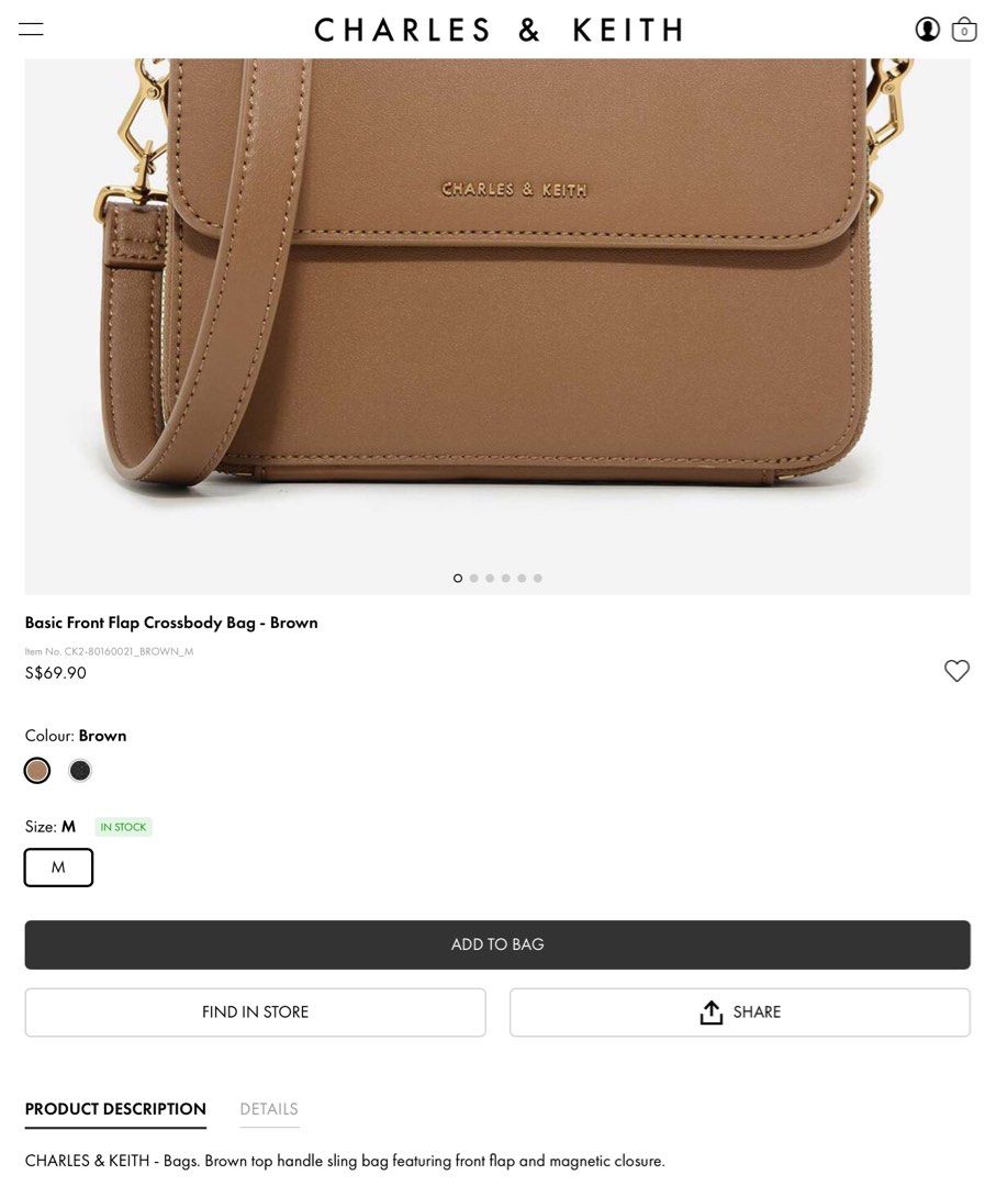 Charles & Keith Basic Front Flap Crossbody Bag In Brown, Women's Fashion, Bags & Wallets, Cross