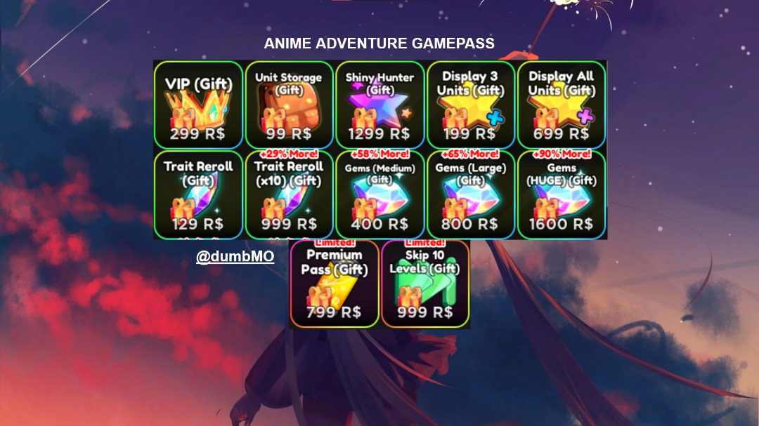 Anime Adventures  100x Trait Reroll (Gift) INSTANT Delivery Ready Stock