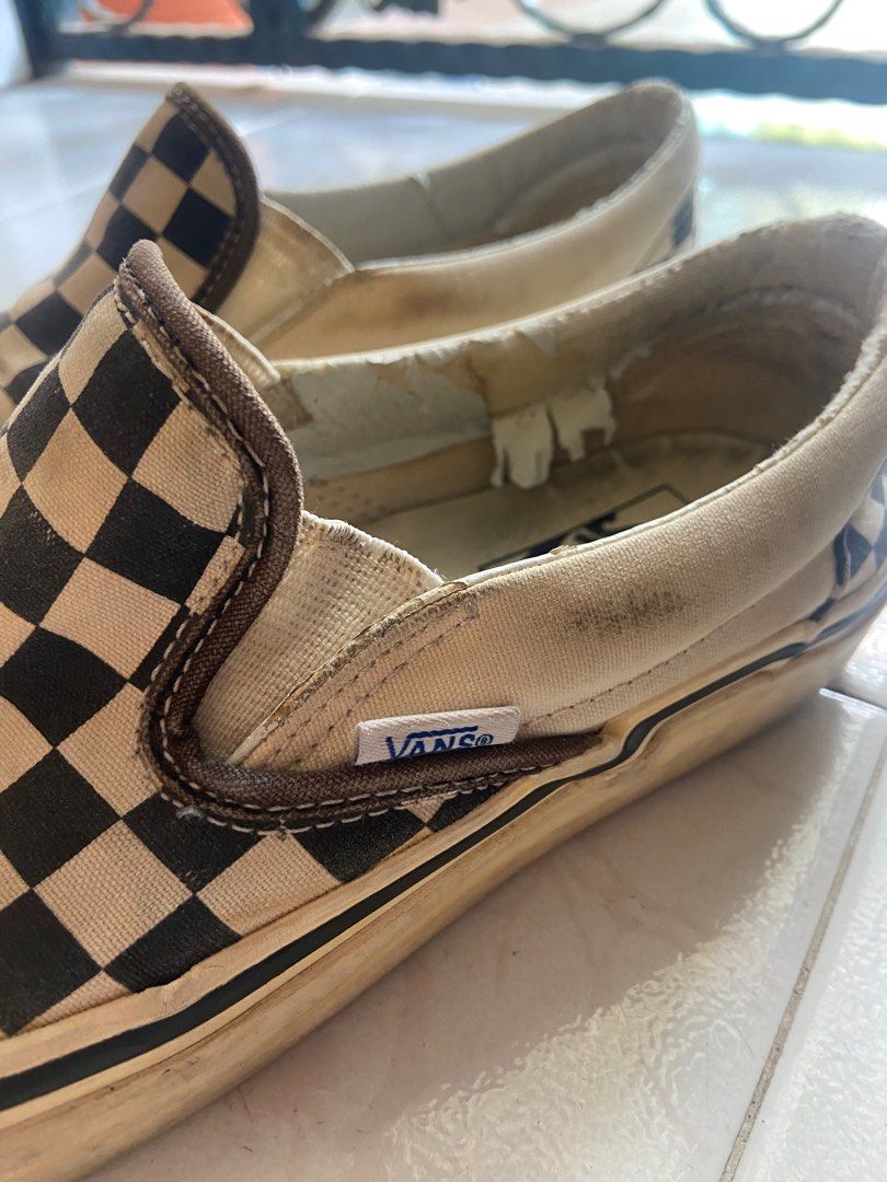 Tan checkered slip on cheap vans