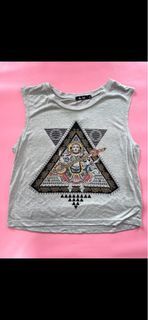 Chicabooti Grey Crop Top Tank With Buddhist Print Size XS