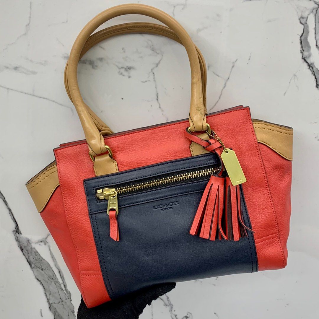 COACH 19897 RED AND BLUE LEATHER TASSEL HANDBAG 227031375