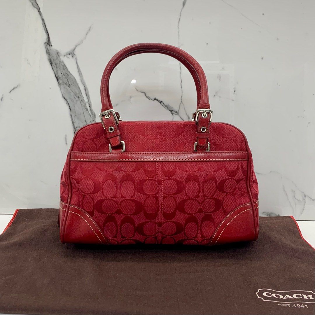 COACH 8K05 RED CANVAS HANDBAG 227014948 ^, Luxury, Bags & Wallets 